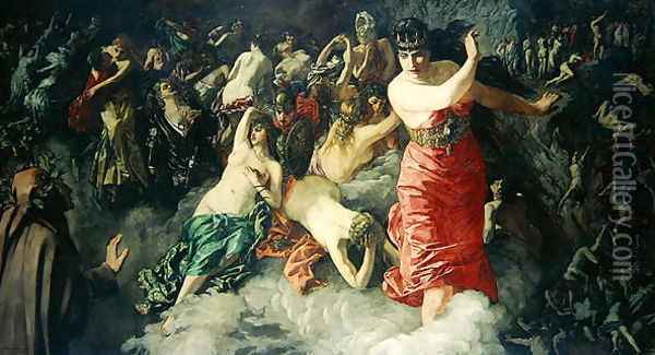 Scene from Dantes Divine Comedy, 1880 Oil Painting - Heinrich Wilhelm Truebner