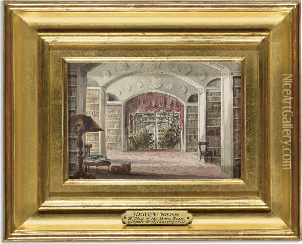 A View Of The Book Room At Wimpole Hall, Cambridgeshire Oil Painting - Joseph Nash
