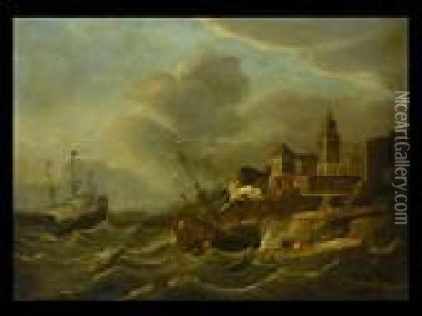 Schiffbruch An Der Kuste Oil Painting - Hendrick Dubbels