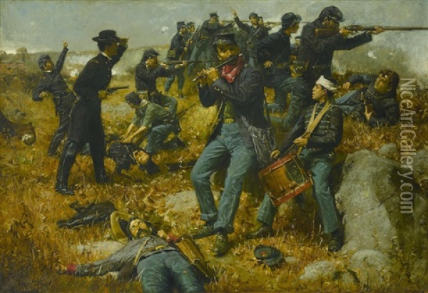 Civil War Battle Oil Painting - Gilbert Gaul