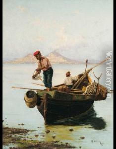 Approdo Di Pescatori Nel Golfo Di Napoli Oil Painting - Pietro Barucci