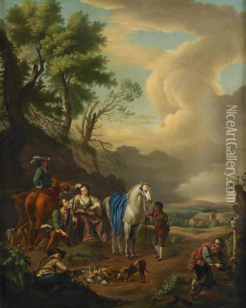 Rastande Jaktsallskap Oil Painting - Pieter Wouwermans or Wouwerman