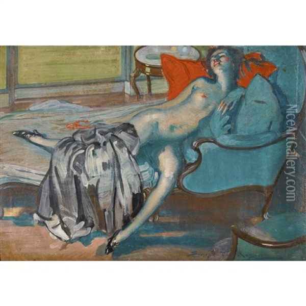 Liegender Weiblicher Akt Auf Dem Sofa Oil Painting - Ernest T. Rosen
