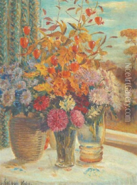 Stillleben Mit Blumen Am Fenster Oil Painting - Walter Henschel von Hain