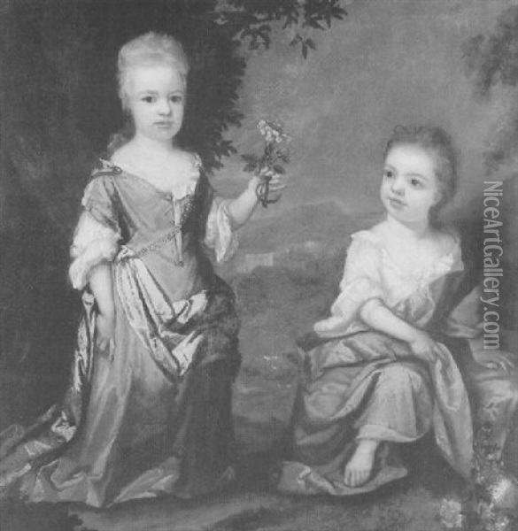 Portrait Of Elizabeth And Sarah, Daughters Of George Gould In Arcadian Landscape Oil Painting - William Gandy