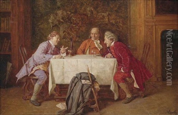 Saloninterieur Mit Drei Herren Beim Tabakskollegium Oil Painting - Wilhelm Loewith