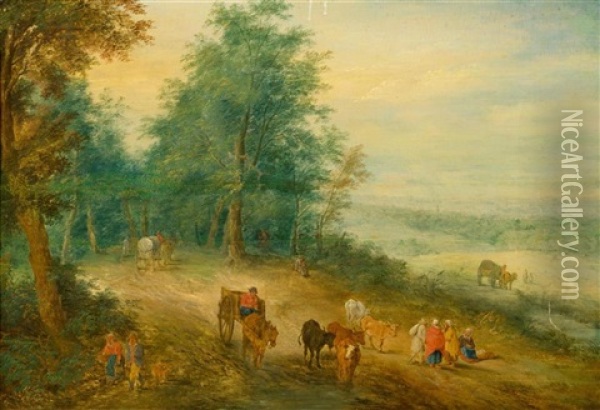 A Broad Landscape With Travellers Oil Painting - Jan Brueghel the Elder