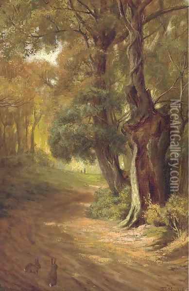 Bunnies on a woodland track Oil Painting - John Fitz Marshall