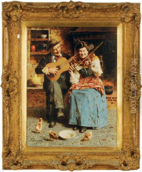 The Music Lesson Oil Painting - Eugenio Zampighi