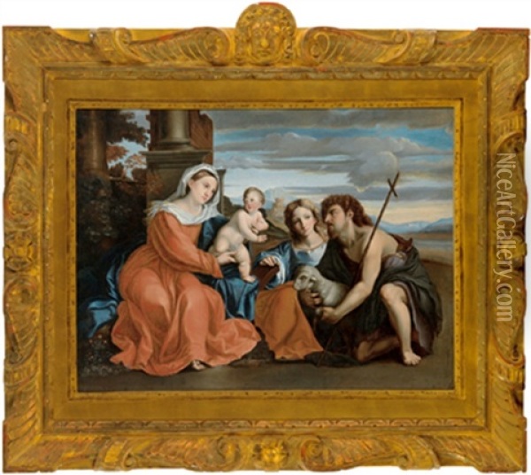 Lo Sposalizio Mistico Di Santa Caterina Con Il Gesu Bambino Oil Painting - Jacopo Palma il Vecchio