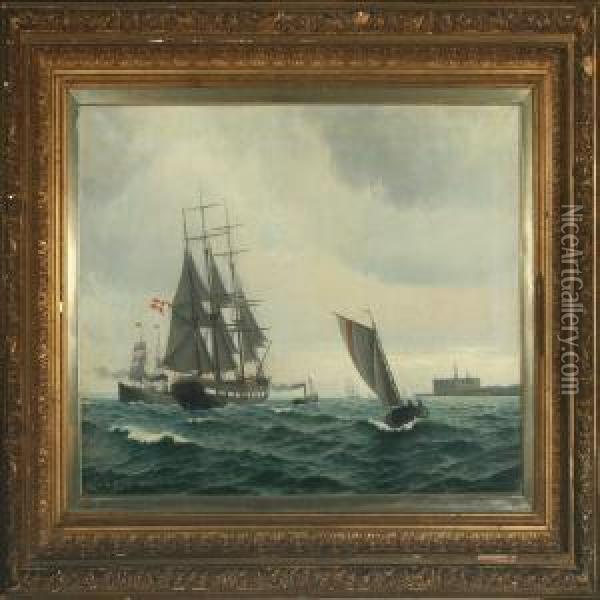 Marine On The Sound By Kronborg Oil Painting - Vilhelm Bille