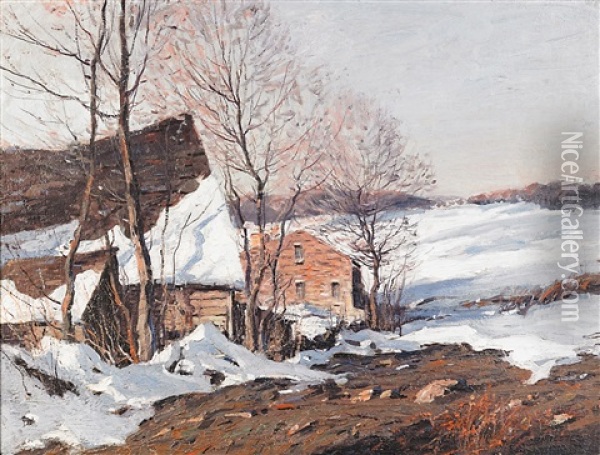 A New England Farm Oil Painting - George Matthew Bruestle