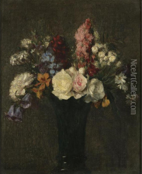 Vase De Fleurs Variees Oil Painting - Ignace Henri Jean Fantin-Latour