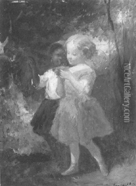 The Bird Nest - Genre Scene With Two Young Girls Oil Painting - Francois-Louis Lanfant