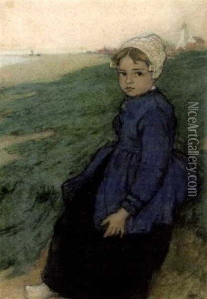 Portrait De Fillette Hollandaise (madeleine Daye A 6 Ans) Oil Painting - Charles William Bartlett