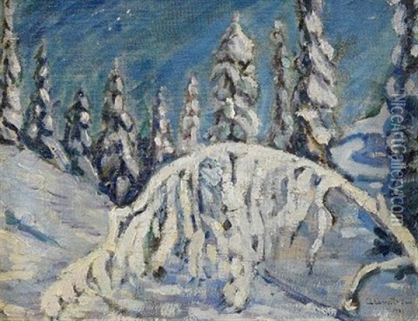 Vinterlandskap Med Snotyngda Granar Oil Painting - Albert Engstroem