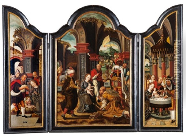 Die Anbetung Der Drei Konige Oil Painting - Pieter Coecke van Aelst the Elder