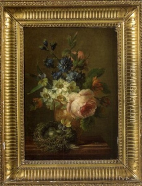 Bouquet De Fleurs Sur Un Entablement Oil Painting - Willem van Leen