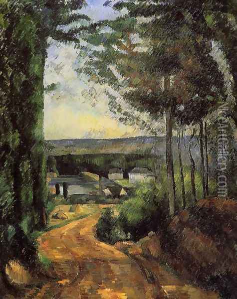 Road Trees And Lake Oil Painting - Paul Cezanne