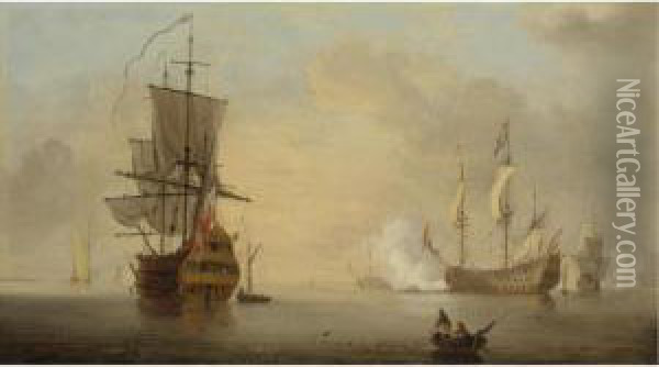 Vessels Becalmed Off The Coast Oil Painting - Samuel Scott