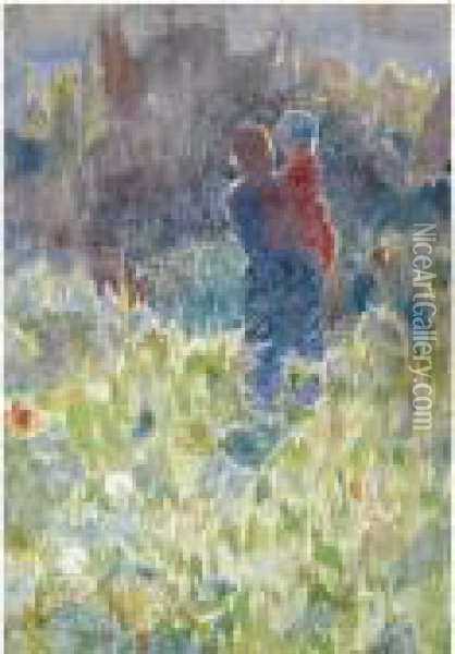 Mother And Child In A Sunlit Garden Oil Painting - Emile Claus