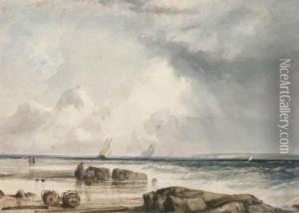 A Blustery Day Offshore Oil Painting - John William Edge