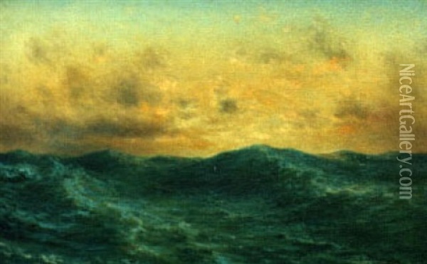 Sunrise Over The Ocean Oil Painting - John Olson Hammerstad