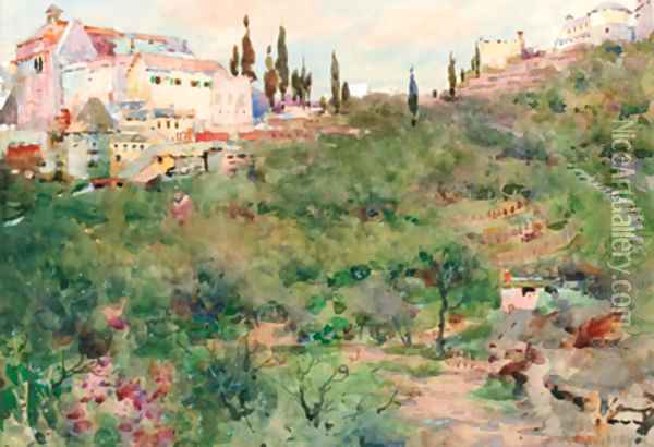 An Italian hillside village Oil Painting - Frank Richards