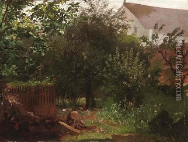 Bauerngarten In Bierst (?) Oil Painting - Hugo Muehlig