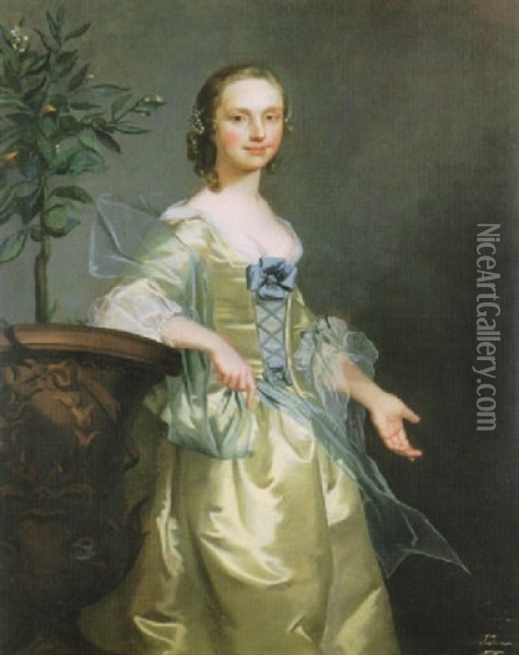 Portrait Of A Lady, Said To Be Lady Isabella Courtenay, Mrs Andrews Oil Painting - Thomas Hudson