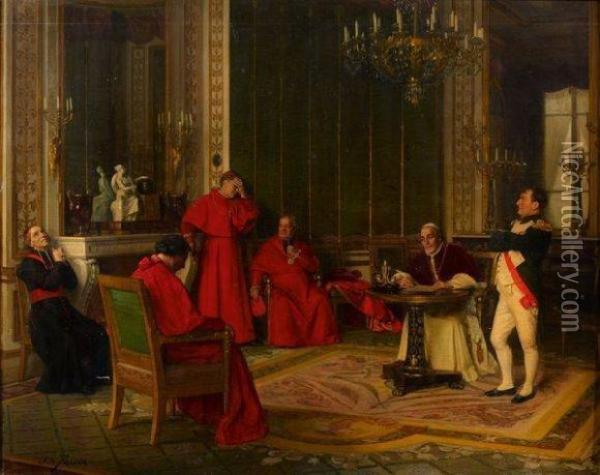 Le Pape Signant Le Concordat Devant Napoleon Ier Oil Painting - Jose Frappa