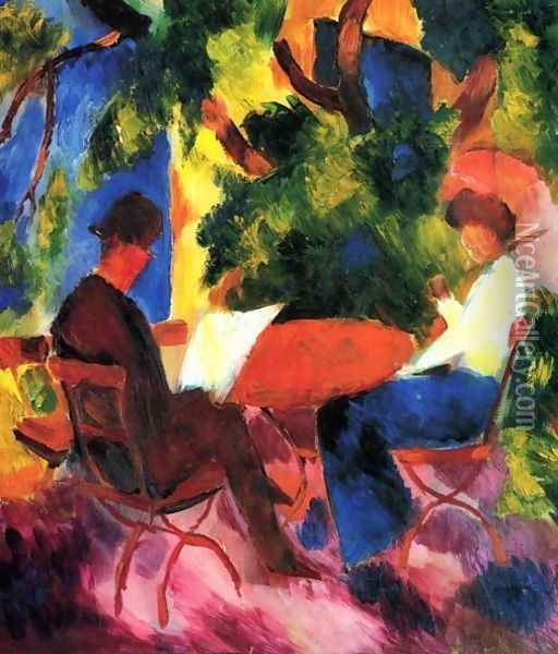 Couple At The Garden Table Oil Painting - August Macke