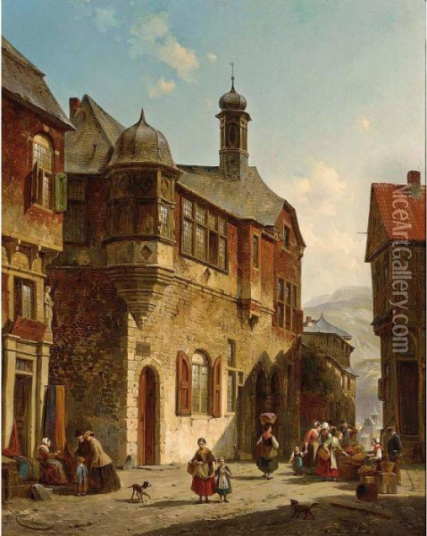 A View Of The Judengasse, Salzburg Oil Painting - Jacques Carabain