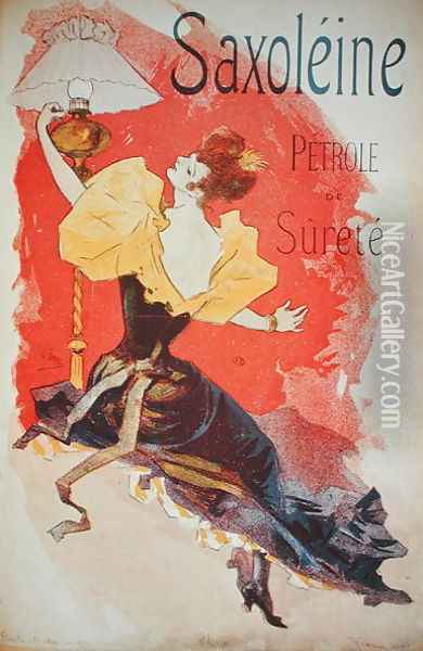 Poster advertising 'Saxoleine', safety lamp oil Oil Painting - Jules Cheret