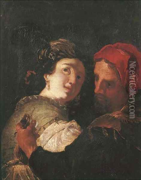 A man stealing a lady's purse Oil Painting - Johann Liss