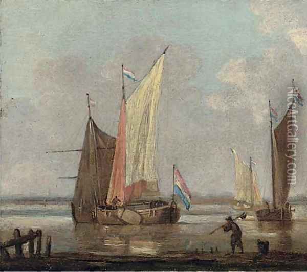 Shipping in an inlet in a calm Oil Painting - Willem van de Velde the Younger