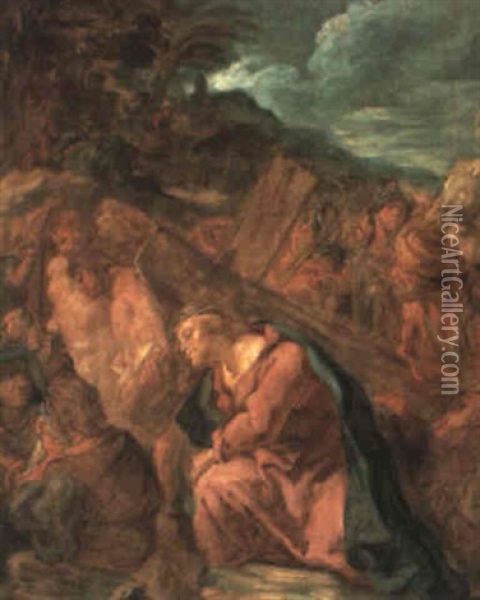 La Mont,e Au Calvaire Oil Painting - Jean Baptiste Henri Deshays