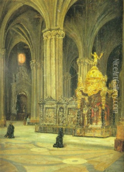 Interior De La Seo De Zaragoza Oil Painting - Augustin Salinas y Teruel
