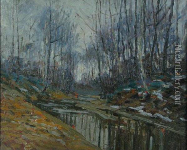 Autumn Landscape With Creek, Oil Painting - George Herbert Baker