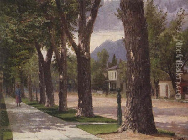 New Orleans, Tree-lined Avenue Oil Painting - Achille Peretti