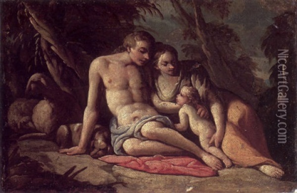 Venus, Adonis And Cupid Oil Painting - Giulio Carpioni