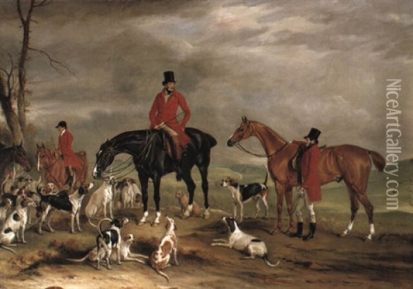 Tom Hodgson And Alexander Bosville With Huntsman And Hounds Oil Painting - John E. Ferneley