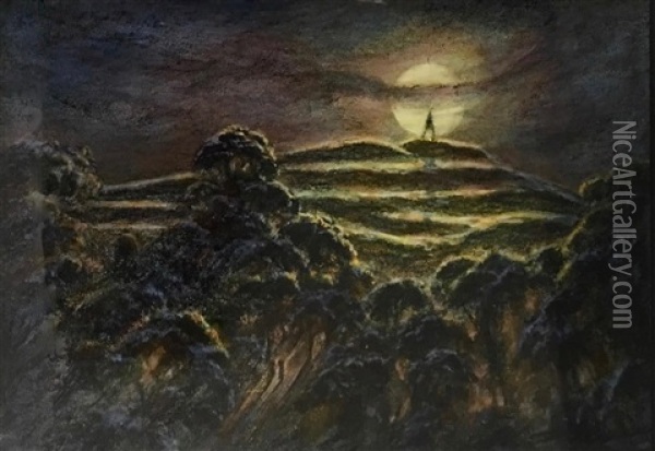 Moon Over Mt Eden Oil Painting - John Blair