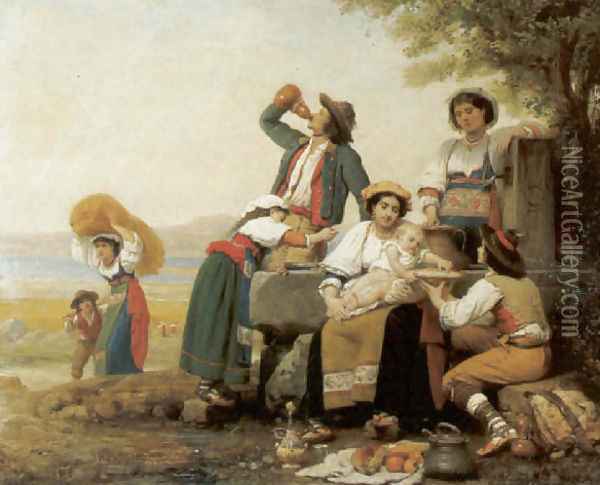 Mittagsrast einer neapolitanischen Bauernfamilie Oil Painting - Celestin-Joseph Blanc