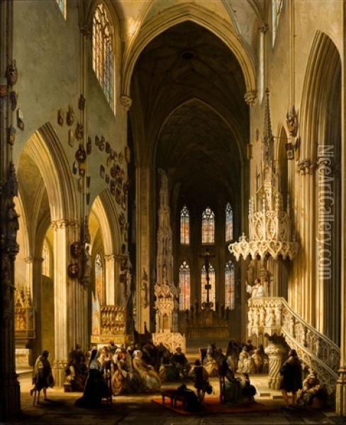 Interieur De L'eglise Oil Painting - Jules Victor Genisson