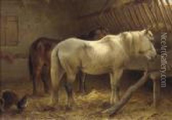 Horses In A Stable Oil Painting - Wouterus Verschuur