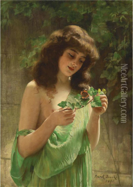 Young Girl With A Butterfly Oil Painting - Frank Brooks