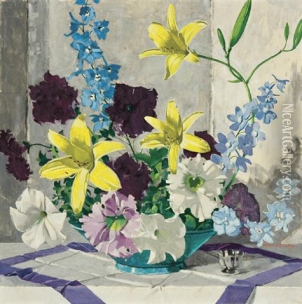 Still Life With Daffodils Oil Painting - Carl Lawless