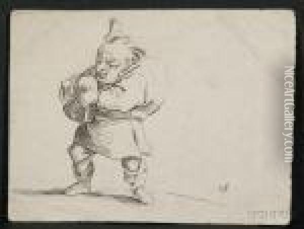 Hunchback With Bagpipe. Oil Painting - Jacques Callot