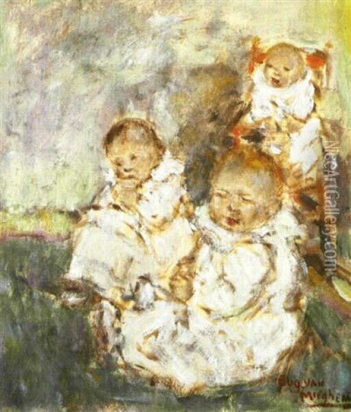 Drie Kinderen Oil Painting - Eugene van Mieghem